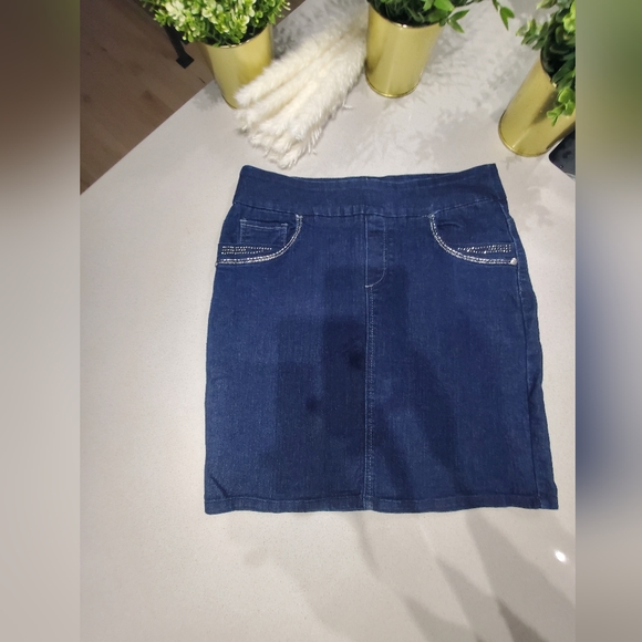 GOLDEN GILRS Superbe jupe en jeans extensible et confortable bleue foncée - Picture 2 of 7